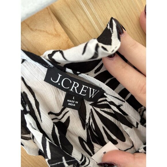 J Crew Drapey Ruffle Tank Top Black Floral White NWT Size Large - Picture 7 of 7